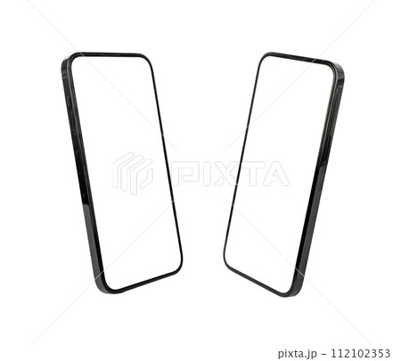 Mobile phone screen mockups, angle view. Smartphone mock ups isolated on white background Mobile phone screen mockups, angle view. Smartphone mock ups isolated on white background 112102353