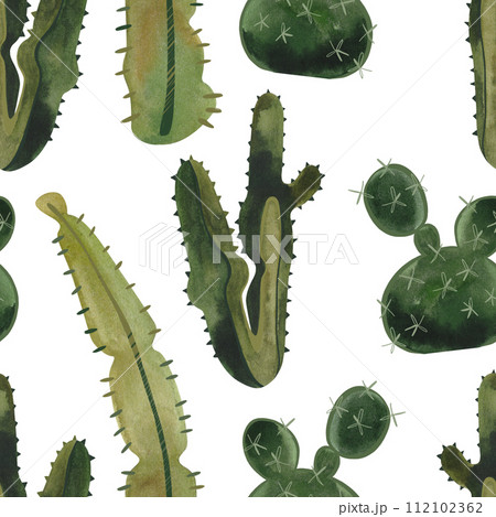 Cacti. Seamless watercolor pattern for wrapping paper, wallpaper and textiles. 112102362