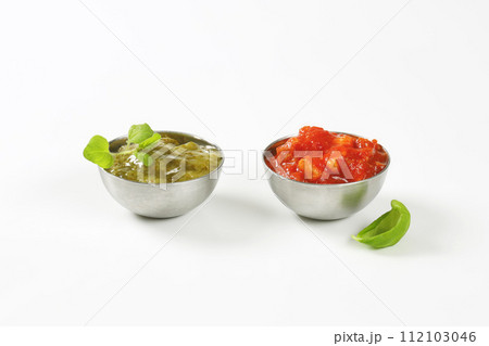 Basil pesto and tomato salsa Basil pesto and tomato salsa 112103046