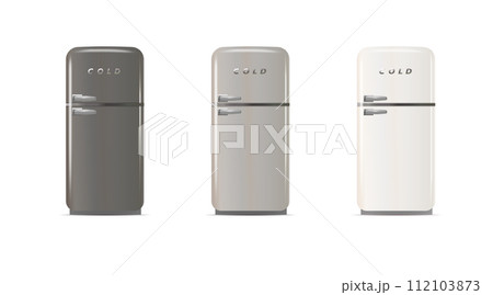 Modern fridges. Realistic coolers, refrigerators for home or restaurant kitchen and cold products storage. 3d Vector 112103873