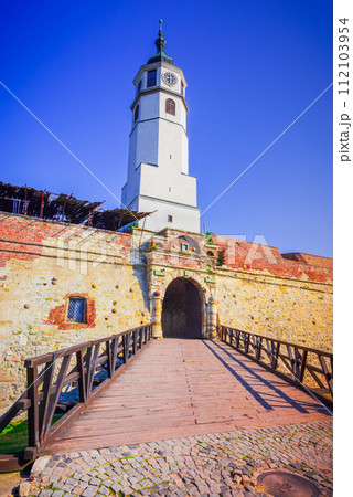 Belgrade, Serbia. Kalemegdan Fortress walls and Sahat Kula (Clock Tower) 112103954