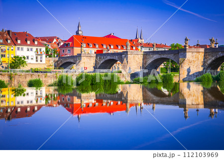 Wurzburg, Germany. Main River summer landscape, historical Bavaria 112103969