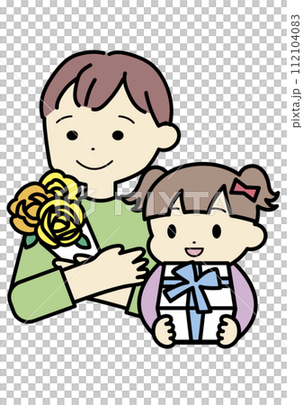 Father's Day: A girl giving a present to her father 112104083