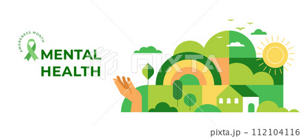 Mental Health Awareness Month. Raising awareness of mental health campaign. Geometric modern style 112104116