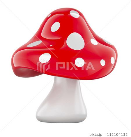 Amanita muscaria, fly agaric in cartoon style. 3D rendering Amanita muscaria, fly agaric in cartoon style. 3D rendering 112104132