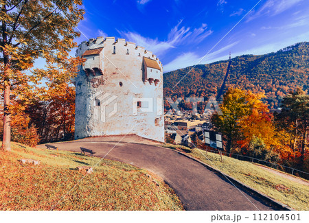 Braso, Romania. White Tower, autumn colors, medieval Transylvania. Braso, Romania. White Tower, autumn colors, medieval Transylvania. 112104501