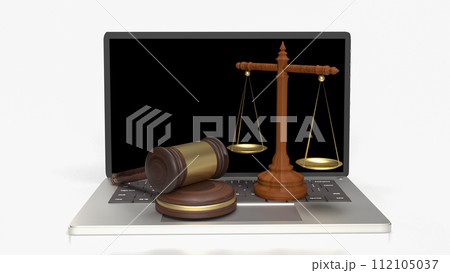 The wood hammer and libra for digital law concept 3d rendering. The wood hammer and libra for digital law concept 3d rendering. 112105037