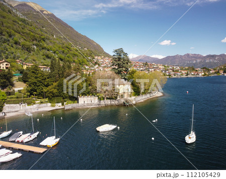 Panoramic view of the historic part of Salo on Lake Garda Italy.  112105429