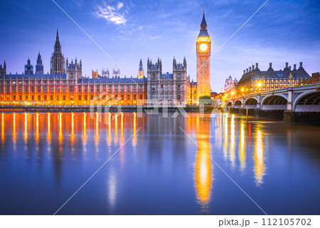 London, United Kingdom. Big Ben and Parliament Building during blue hour. London, United Kingdom. Big Ben and Parliament Building during blue hour. 112105702