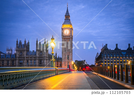 London, United Kingdom. Big Ben and Parliament Building during blue hour. London, United Kingdom. Big Ben and Parliament Building during blue hour. 112105703