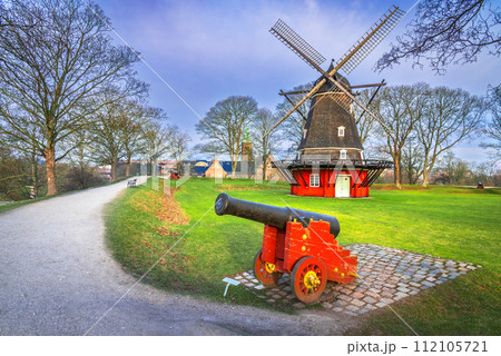 Copenhagen, Denmark. Kastelsmollen, a Dutch windmill in Kastellet citadel. 112105721