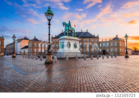 Copenhagen, Denmark. Morning sunrise light in Amalienborg Square. Copenhagen, Denmark. Morning sunrise light in Amalienborg Square. 112105723