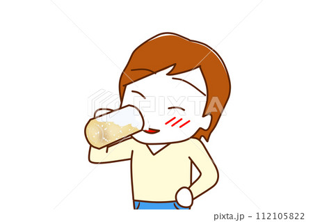 （上半身斜め）ビールをグビグビ美味しく飲んで酔っ払う白人男性 112105822