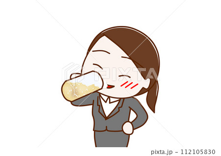 (上半身斜め)ビールをグビグビ美味しく飲んで酔っ払うスーツ姿の女性 (上半身斜め)ビールをグビグビ美味しく飲んで酔っ払うスーツ姿の女性 112105830