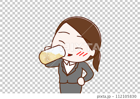 (上半身斜め)ビールをグビグビ美味しく飲んで酔っ払うスーツ姿の女性 (上半身斜め)ビールをグビグビ美味しく飲んで酔っ払うスーツ姿の女性 112105830