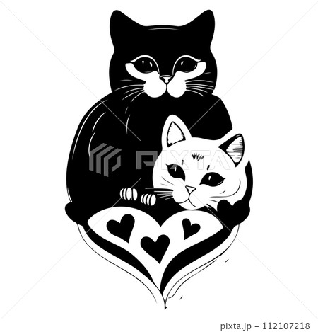 cat love valentine heart illustration sketch draw  112107218