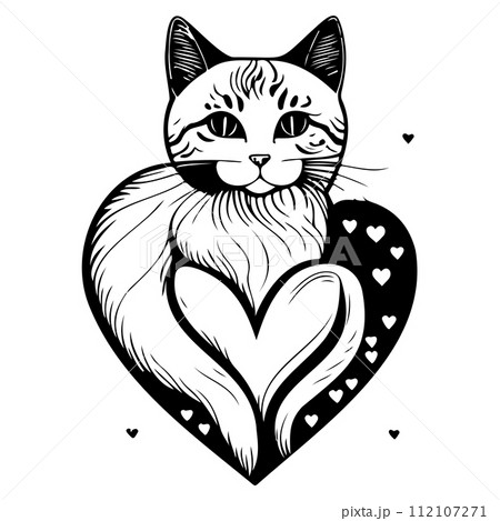 cat love valentine heart illustration sketch draw  112107271