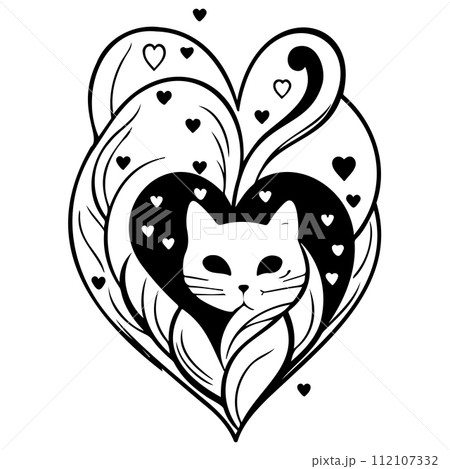 cat love valentine heart illustration sketch draw  112107332