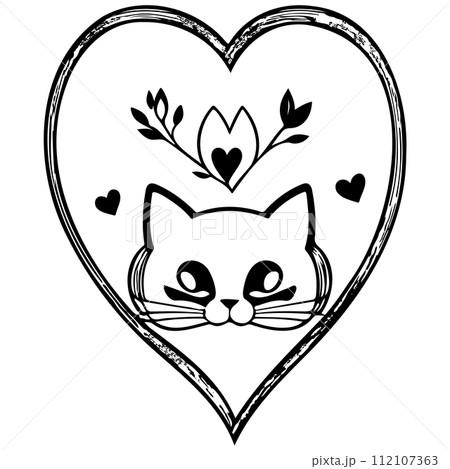 cat love valentine heart illustration sketch draw cat love valentine heart illustration sketch draw 112107363