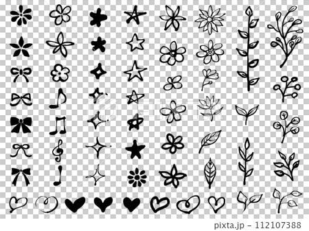 A set of simple designs such as hand-drawn cute flowers and stars. A set of simple designs such as hand-drawn cute flowers and stars. 112107388