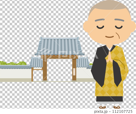 山門前で合掌するお坊さんのイメージイラスト 山門前で合掌するお坊さんのイメージイラスト 112107725