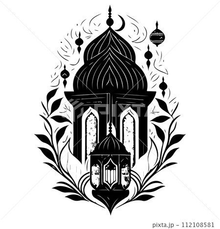 mosque ramadan ornament lantern ligh illustration sketch hand draw  112108581