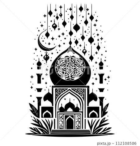mosque ramadan ornament lantern ligh illustration sketch hand draw  112108586