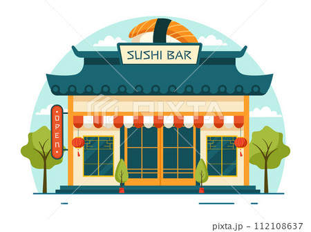 Sushi Bar Vector Illustration of Japan Asian Food or Restaurant of Sashimi and Rice for Eating with Soy Sauce and Wasabi in Flat Cartoon Background Sushi Bar Vector Illustration of Japan Asian Food or Restaurant of Sashimi and Rice for Eating with Soy Sauce and Wasabi in Flat Cartoon Background 112108637