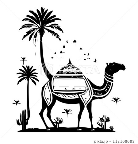 Desert Camel Mosque ramadan ornament palm tree illustration sketch hand draw  112108685