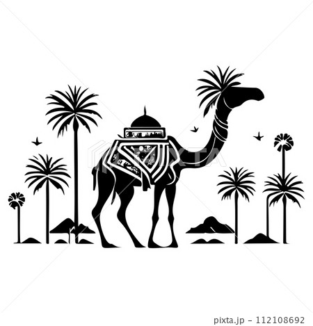 Desert Camel Mosque ramadan ornament palm tree illustration sketch hand draw  112108692