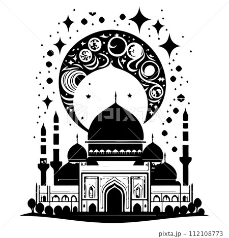 Ramadan kareem moon jerusalem Mosque illustration draw black 112108773