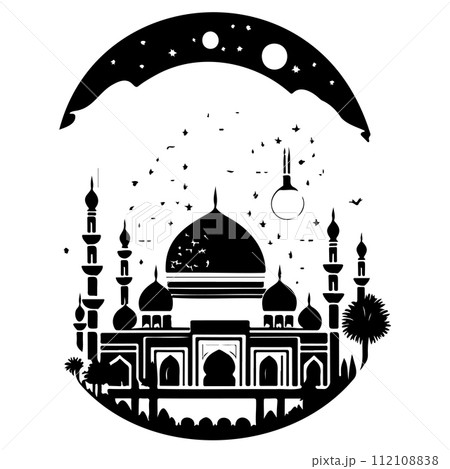 Ramadan kareem moon jerusalem Mosque illustration draw black 112108838