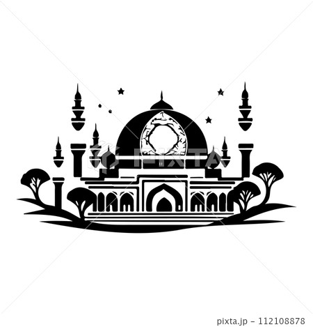 Ramadan kareem moon jerusalem Mosque illustration draw black 112108878