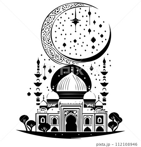 Ramadan kareem moon jerusalem Mosque illustration draw black Ramadan kareem moon jerusalem Mosque illustration draw black 112108946