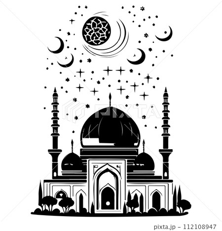 Ramadan kareem moon jerusalem Mosque illustration draw black Ramadan kareem moon jerusalem Mosque illustration draw black 112108947