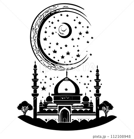 Ramadan kareem moon jerusalem Mosque illustration draw black Ramadan kareem moon jerusalem Mosque illustration draw black 112108948