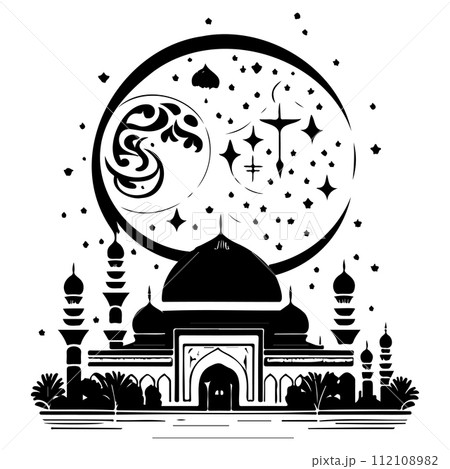 Ramadan kareem moon jerusalem Mosque illustration draw black Ramadan kareem moon jerusalem Mosque illustration draw black 112108982