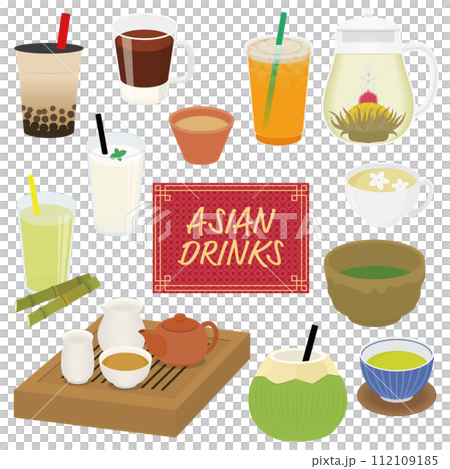 アジアの飲み物のイラストセット アジアの飲み物のイラストセット 112109185