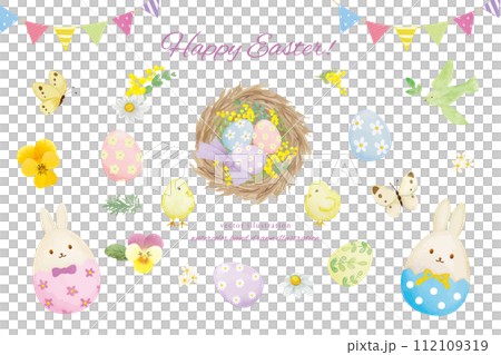 Cute Easter illustration material drawn with watercolors Cute Easter illustration material drawn with watercolors 112109319