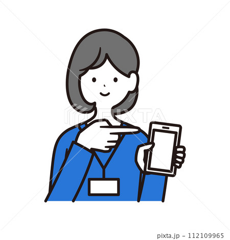 スマートフォンを持っている社員証を下げた日本人女性会社員のイラスト素材 スマートフォンを持っている社員証を下げた日本人女性会社員のイラスト素材 112109965