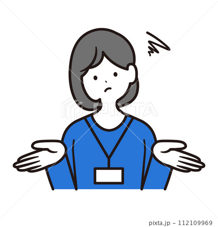 困っている社員証を下げた日本人女性会社員のイラスト素材 困っている社員証を下げた日本人女性会社員のイラスト素材 112109969