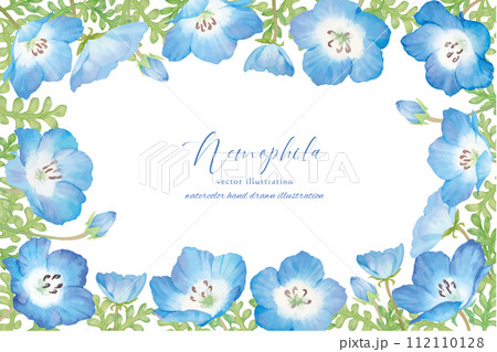 水彩で描いたの花青いアネモネのフレーム 112110128