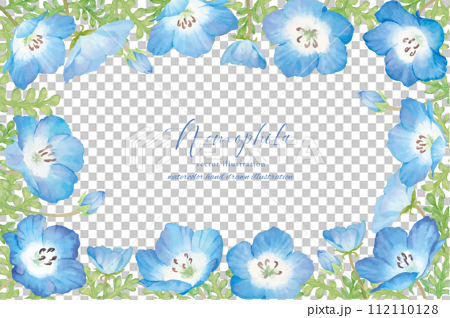 水彩で描いたの花青いアネモネのフレーム 112110128