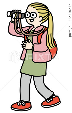 双眼鏡を覗き込む女性のベクターイラスト 112110217