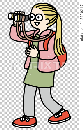 双眼鏡を覗き込む女性のベクターイラスト 112110217