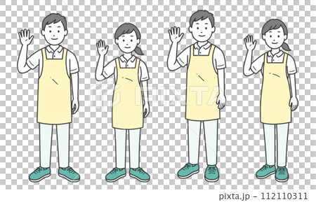 Caregivers male and female raising one hand 112110311