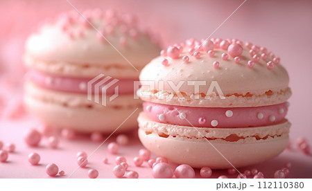 AI-generated content. Close-up of multicolored macaroon 112110380