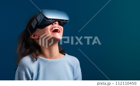 AI-generated content. Woman in VR glasses. 112110450
