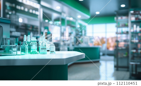 AI-generated content. The blurred abstract background of the pharmacy. 112110451