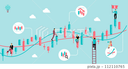 株式投資・テクニカル分析 (ローソク足モチーフ) バナーイラスト 112110765